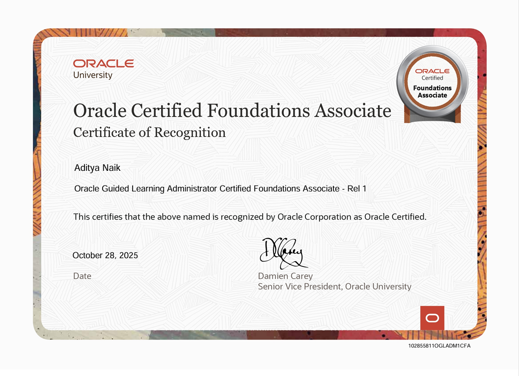 Oracle Guided Learning Administrator Certified Foundations Associate - Rel 1